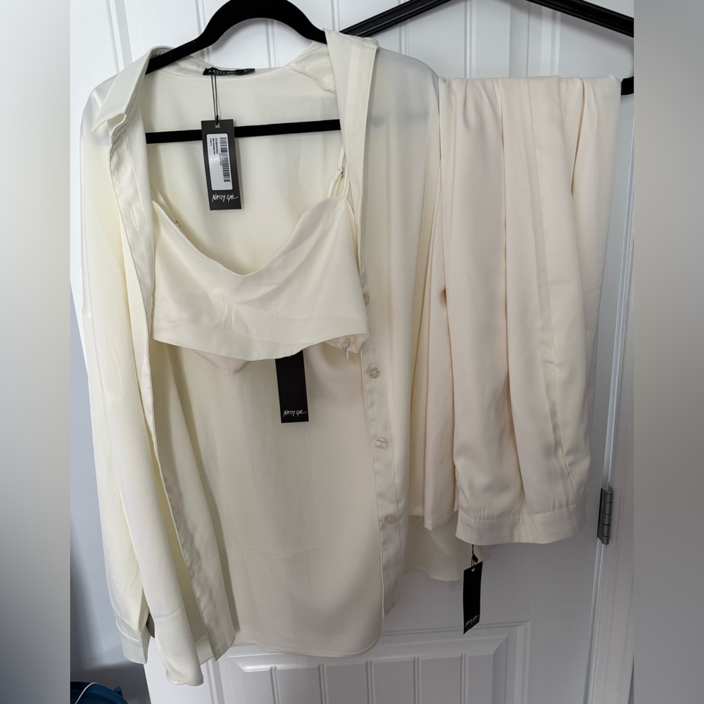 Nasty Gal Ivory Satin 3 Piece Set